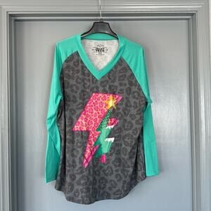 Green Crazy Train Animal Print Women's Pullover Top sz 2XL Long Sleeves